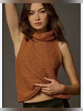 Anthropologie Pilcro Chunky Knit Sleeveless Turtleneck Sweater Orange Size Small